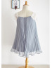 Cap Sleeves Gray Pleated Chiffon Simple Flower Girl Dress